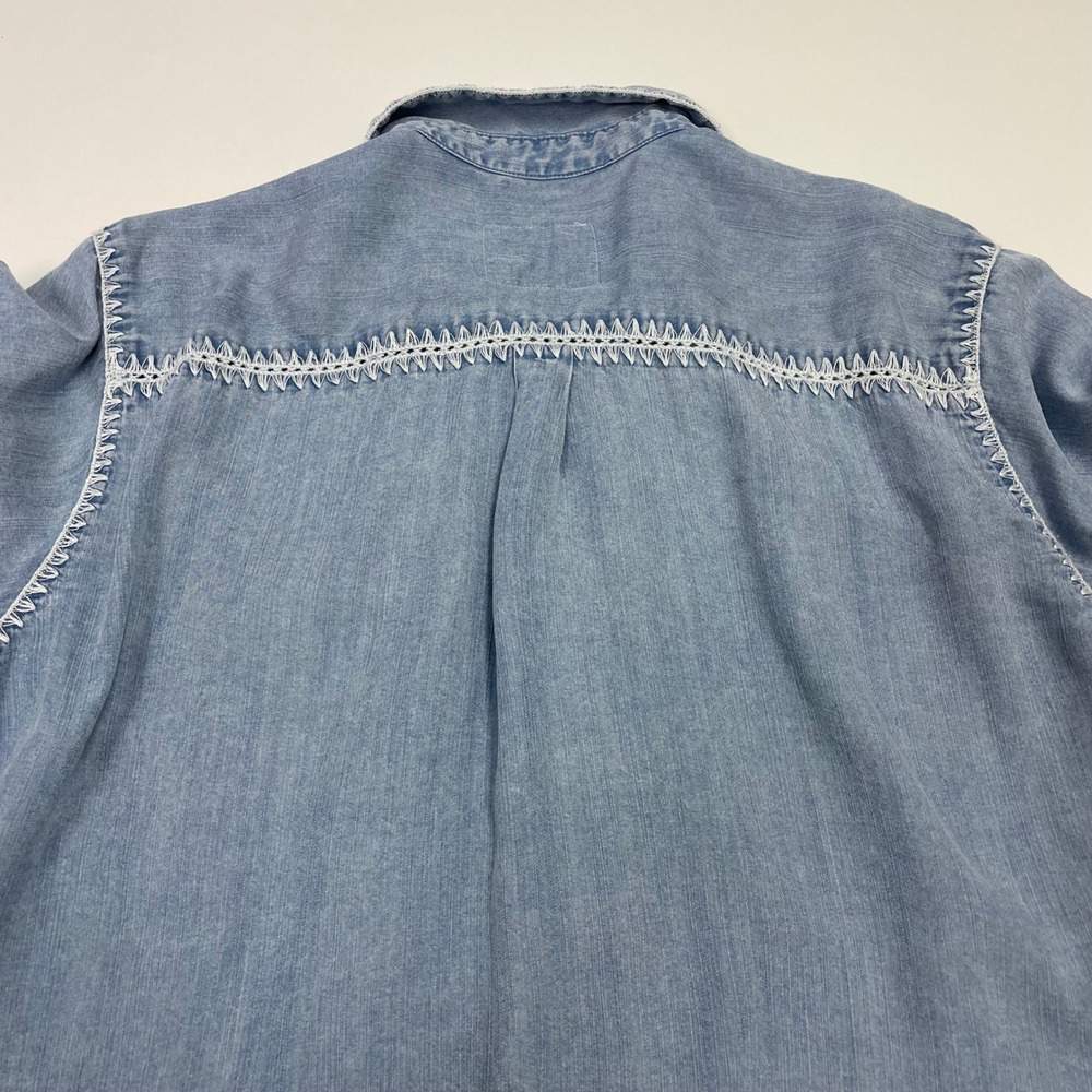 Rails Lea Denim Shirt L Short Sleeve Blanket Stitch Blue Medium Cloud Wash - Picture 12 of 16